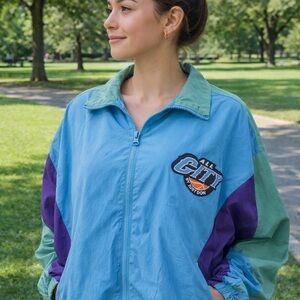 Vintage 90s Style All City Just Don Colorblock Windbreaker Jacket XL Streetwear